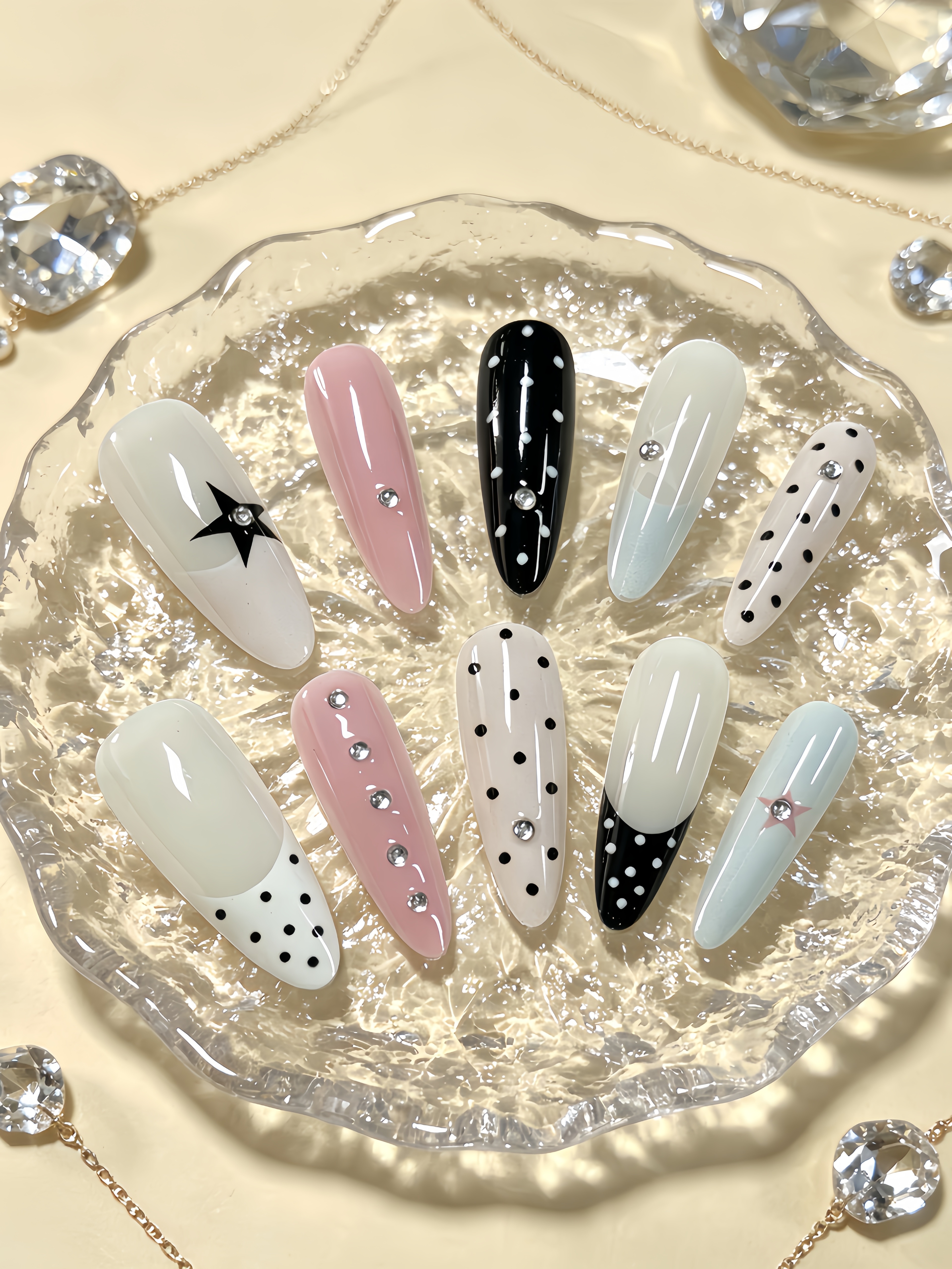 Korean Arts And Lifestyle - 10 Medium-Length Teardrop-Shaped Press-On False Nails,